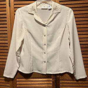 Susan Bristol Cream Blouse with Floral Embroidery